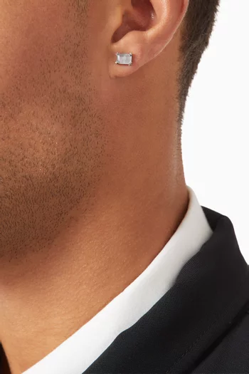 Square Stone Single Earring in Silver-plated Metal