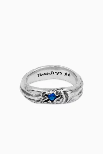 Blue Stone Ring in Silver-plated Brass