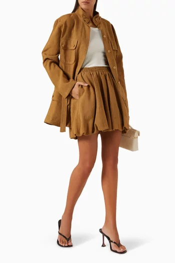 Chestnut Bubble Mini Skirt in Linen