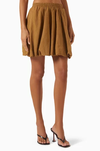 Chestnut Bubble Mini Skirt in Linen
