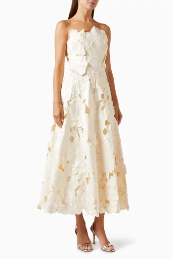 Brissa Floral-cut Midi Dress in Satin