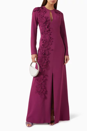 Verana Floral-appliqué Column Gown