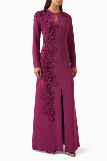 Verana Floral-appliqué Column Gown