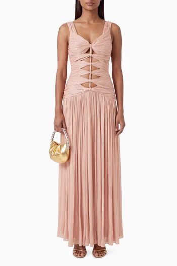 Cassis Lattice Cutout Gown in Georgette
