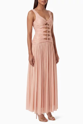 Cassis Lattice Cutout Gown in Georgette