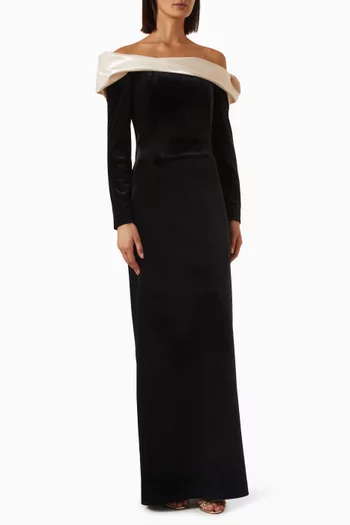 Off-shoulder Dress in Crepe & Satin
