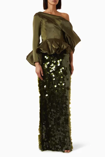 Sequin-embellished Top & Skirt Set in Organza