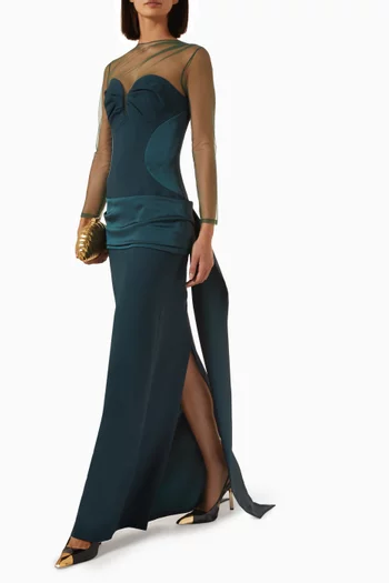 Tulle-panel Dress in Crepe