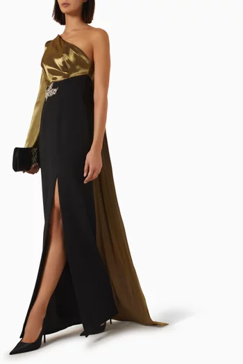 Embellished One-shoulder Dress in Crepe & Organza