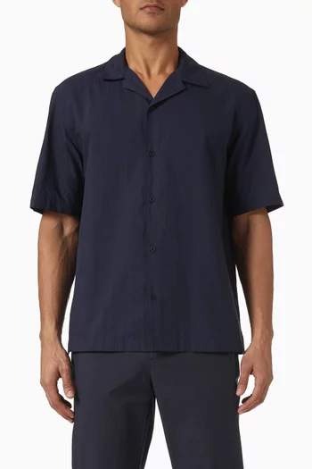 Textured Stripe Camp Collar Shirt in Cotton