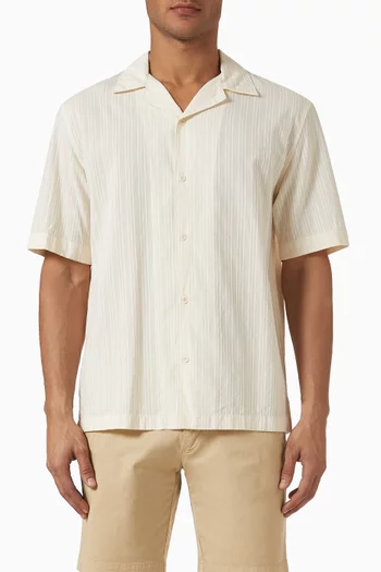 Textured Stripe Camp Collar Shirt in Cotton