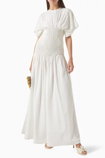 Ocean Pintucked Maxi Dress in Poplin