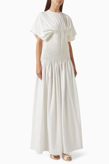 Ocean Pintucked Maxi Dress in Poplin