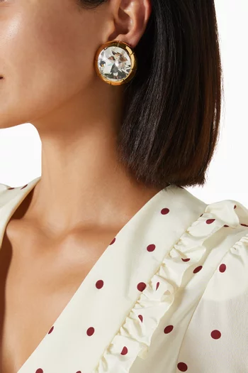 Round Crystal Clip-on Earrings in Gold-tone Metal