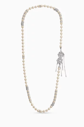 Floral Crystal Sautoir Pearl Necklace