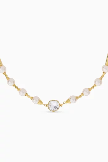 Crystal & Pearl Metal Chain Necklace