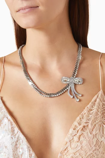 Crystal & Bow Embellished Chain Necklace