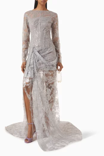 Centered Slit Dress in Glitter Tulle