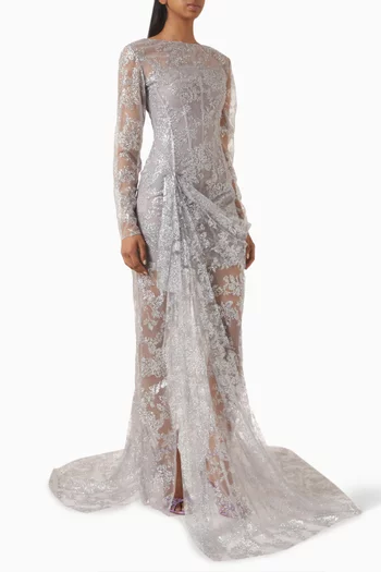 Centered Slit Dress in Glitter Tulle