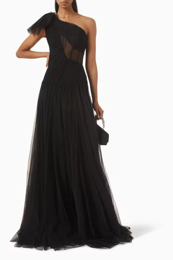 Framed One-shoulder Dress in Tulle