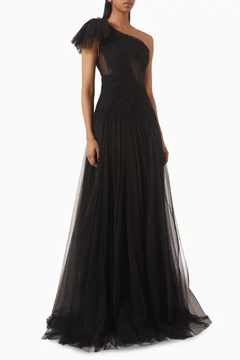 Framed One-shoulder Dress in Tulle