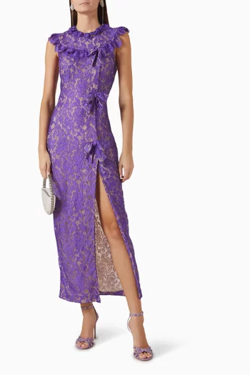 Ruffles & Bow Midi Dress in Lace