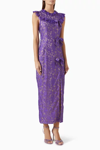 Ruffles & Bow Midi Dress in Lace