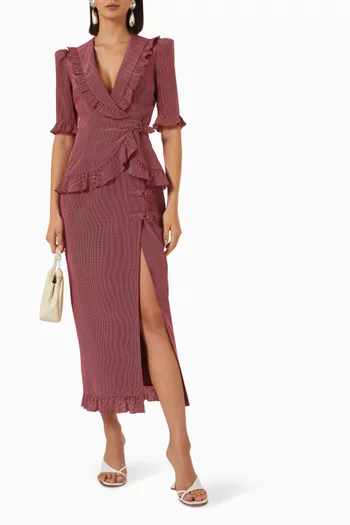 Ruffle Midi Dress in Silk Crepe De Chine