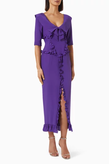 Ruffle Dress in Silk Crepe De Chine