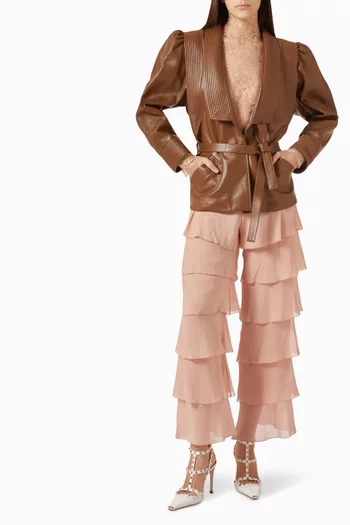 Belted Structured Jacket in Nappa Leather