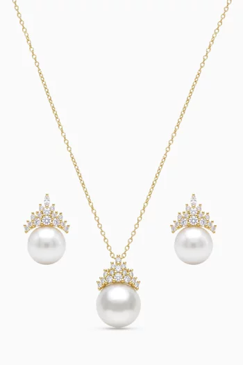 Eleanor Pearl Drop Necklace & Earrings Set in 18kt Gold-plated Silver