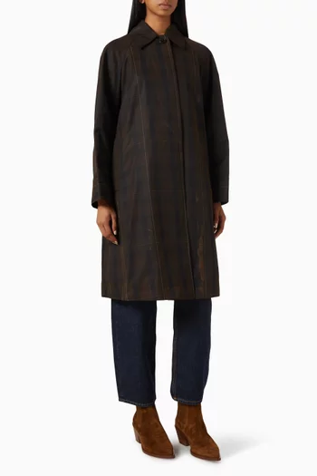 Checked Car Coat in Waxed Cotton