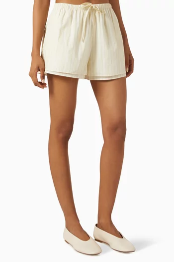 Layered Drawstring Shorts in Cotton-poplin