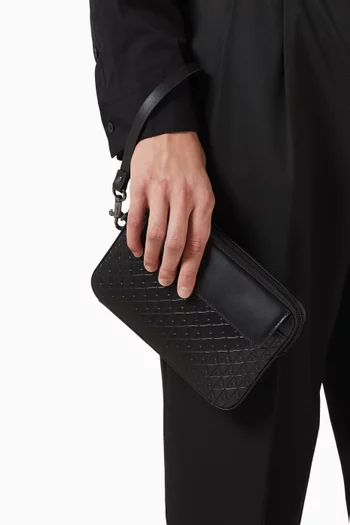 Allover Emblem Logo Pouch in Leather