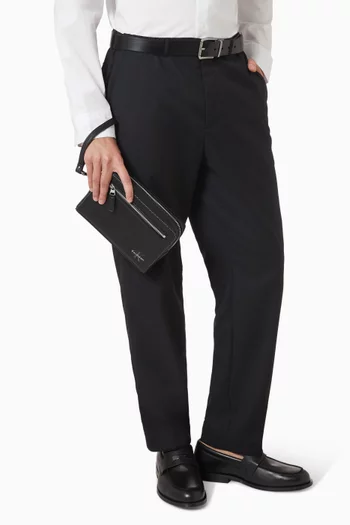 Pebbled Signature Logo Wrist Pouch in Faux Leather