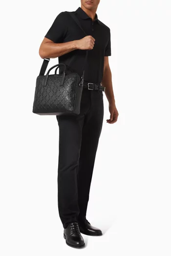 Embossed Logo Briefcase Bag in Leather
