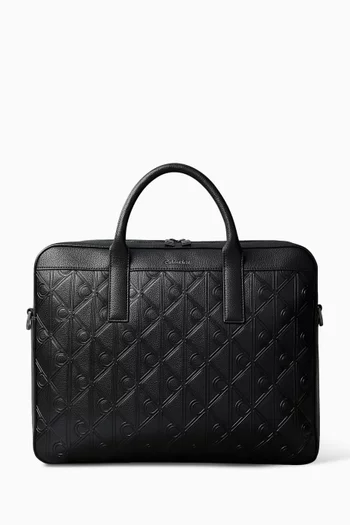 Embossed Logo Briefcase Bag in Leather