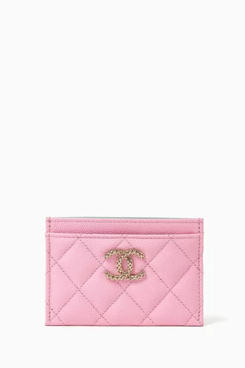 Unused Strass Card Holder in Shiny Grained Calfskin