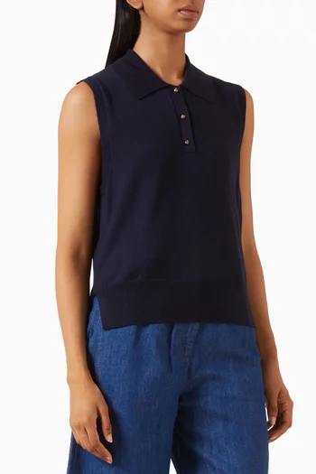 Mathy Sleeveless Polo Sweater in Merino Wool
