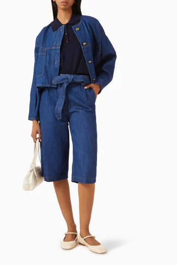 Marcoblue Pleated Bermuda Shorts in Denim