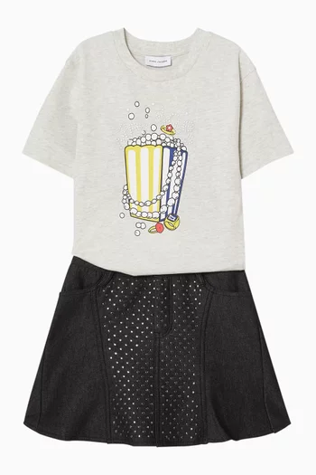 Studded Skirt in Neoprene Denim
