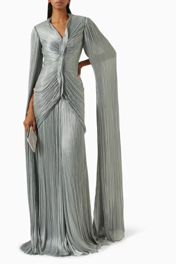 Pleated Cape Gown