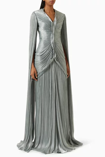 Pleated Cape Gown