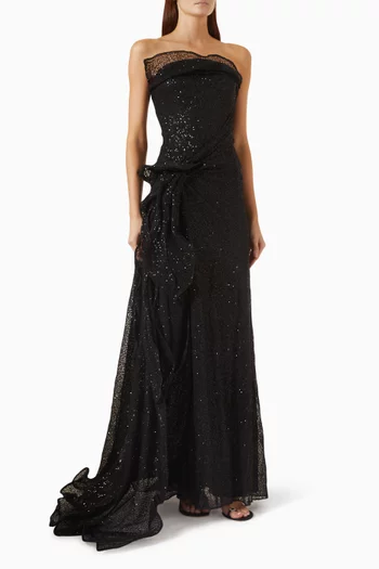 Sequin-embellished Gown in Net Lace