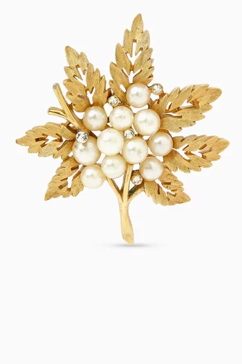 1960s Vintage Faux Pearl Leaf Brooch