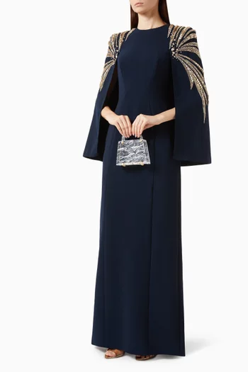 Starlighter Embellished Cape Gown