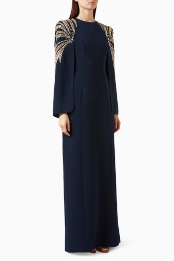 Starlighter Embellished Cape Gown