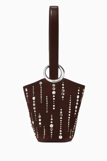 Mini Halo Embellished Bucket Bag in Suede