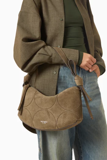 Loop Dot Patchwork Shoulder Bag in Suede
