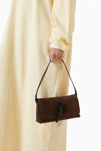 Small Loop Flap Shoulder Bag in Suede & Crinkle Patent Leather